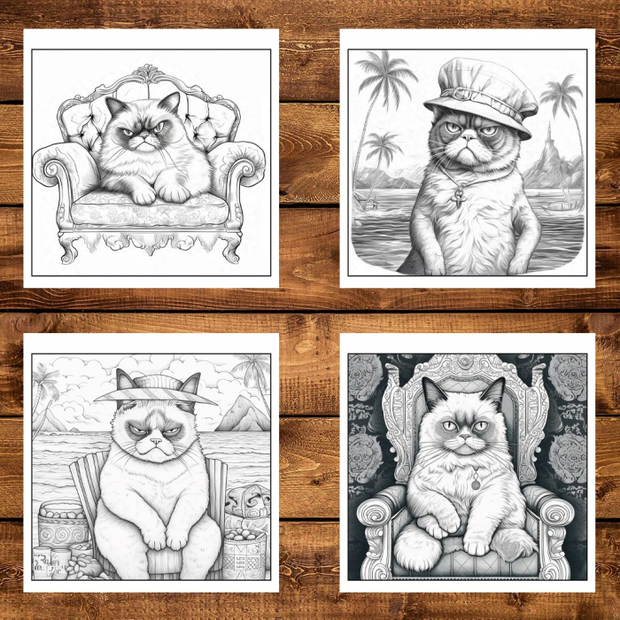 Carte de colorat, 30 de ilustratii, Grumpy Cats, 66 pagini [4]