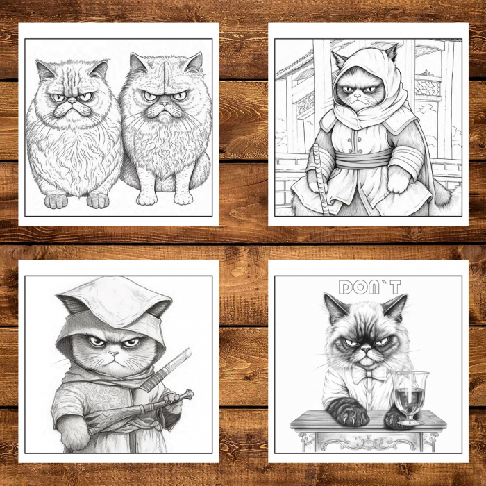 Carte de colorat, 30 de ilustratii, Grumpy Cats, 66 pagini [3]