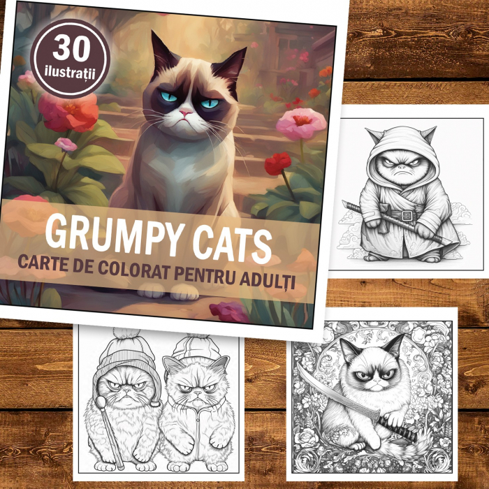 Carte de colorat, 30 de ilustratii, Grumpy Cats, 66 pagini [2]