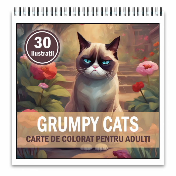 Carte de colorat, 30 de ilustratii, Grumpy Cats, 66 pagini [1]