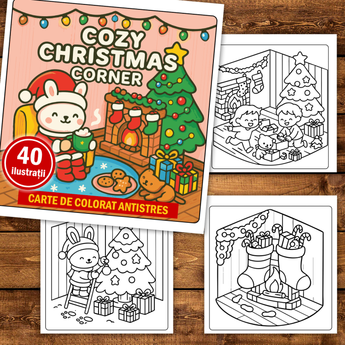 Carte de colorat, 40 de ilustratii Cozy Christmas Corner, 86 pagini [2]