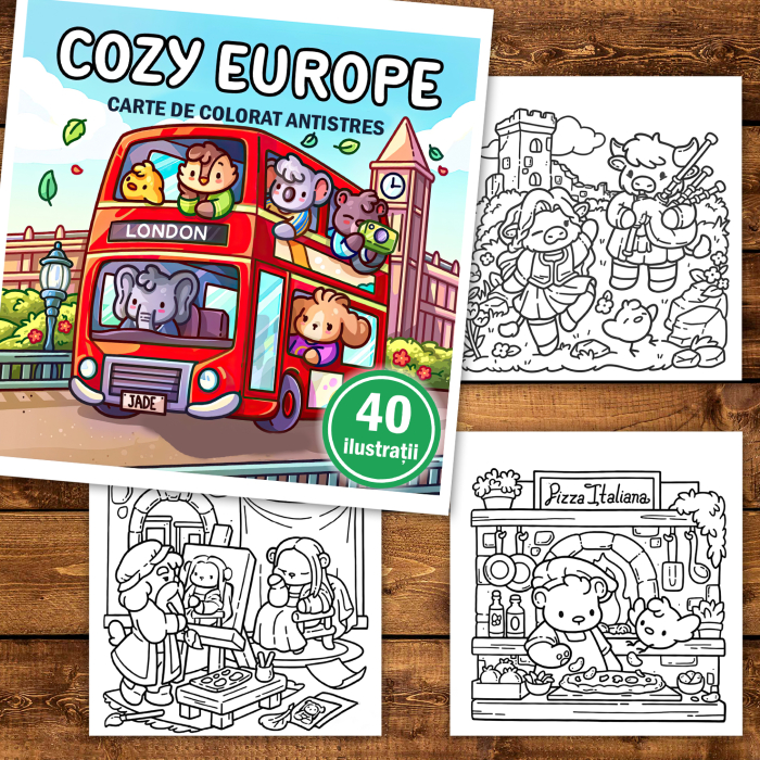 Carte de colorat, 40 de ilustratii Cozy Europe, 86 pagini [2]