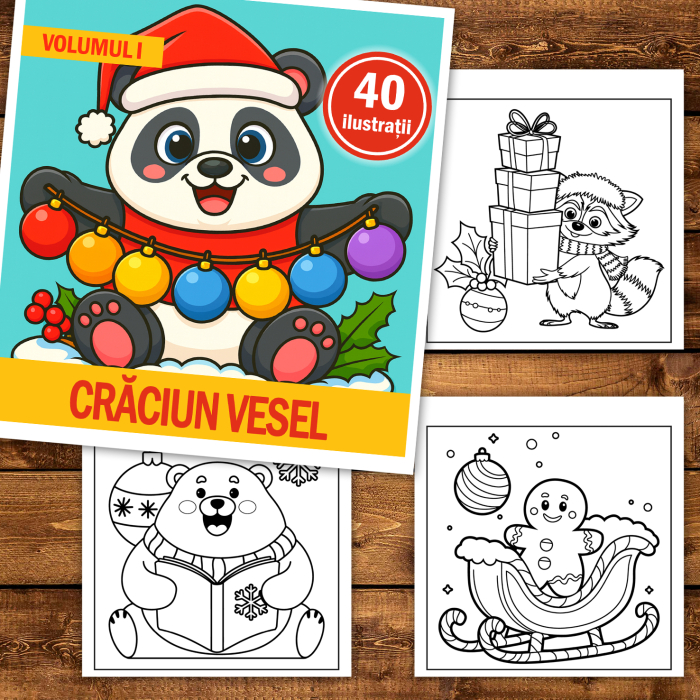 Carte de colorat, 40 de ilustratii Craciun Vesel - Volumul I, 86 pagini [2]
