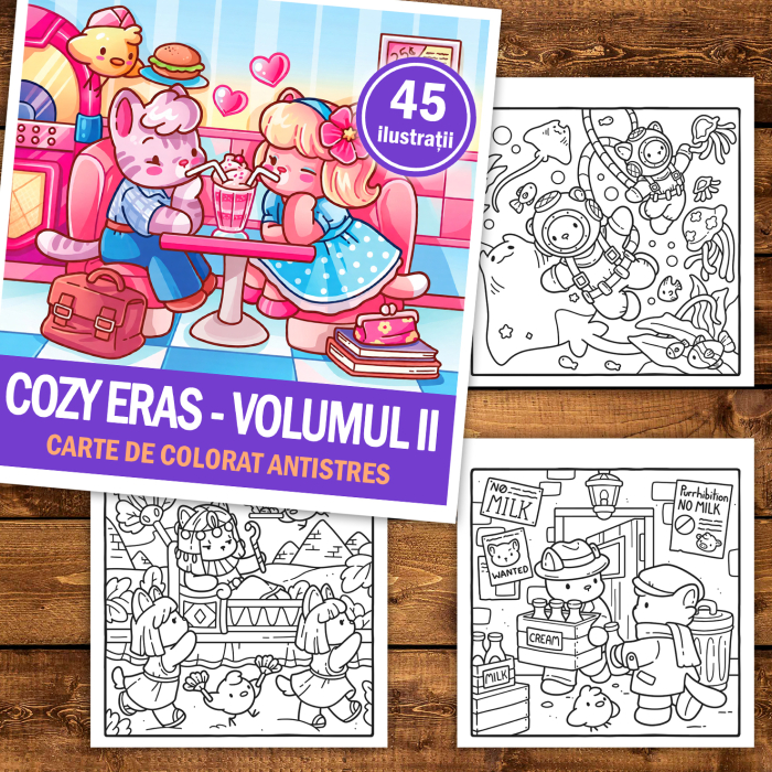 Carte de colorat, 45 de ilustratii Cozy Eras - Volumul II, 96 pagini [2]