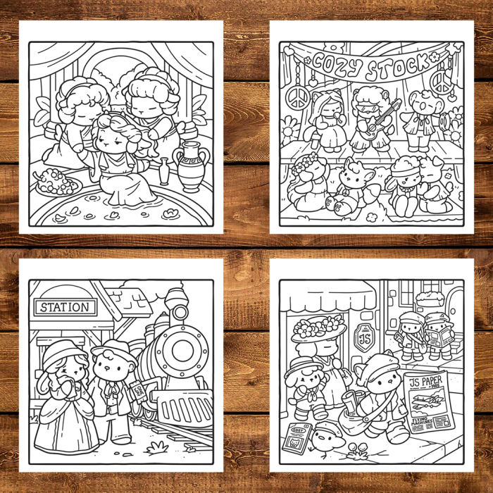Carte de colorat, 45 de ilustratii Cozy Eras - Volumul II, 96 pagini [4]