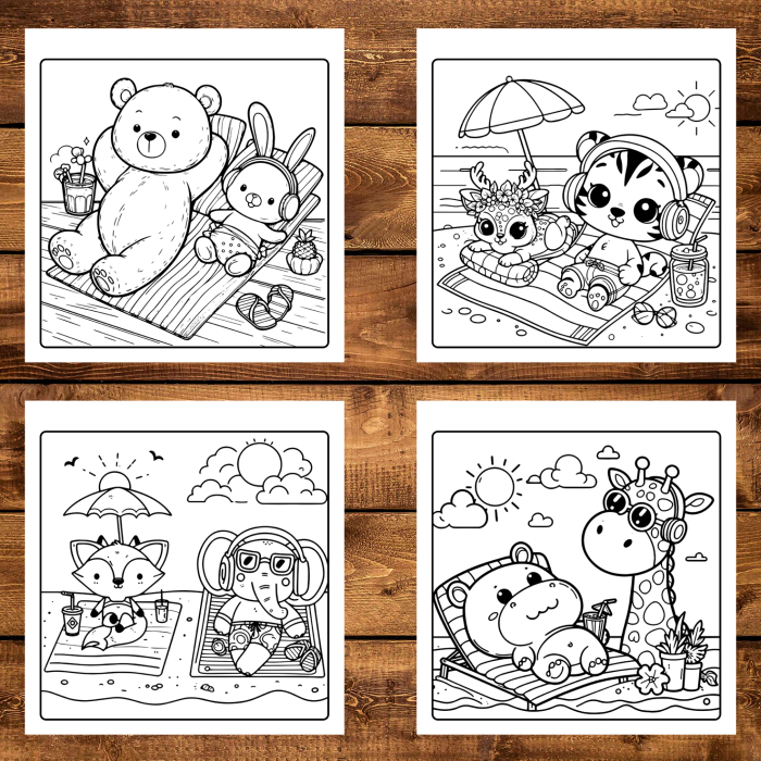 Carte de colorat, 48 de ilustratii Cute Animals on Vacation, 102 pagini [4]