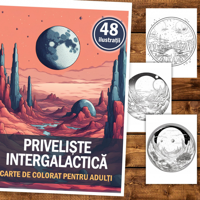 Carte de colorat, 48 de ilustratii, Priveliste intergalactica, 102 pagini [2]