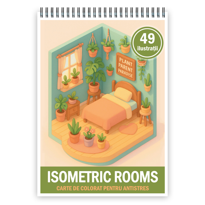Carte de colorat, 49 de ilustratii Isometric Rooms, 104 pagini [1]