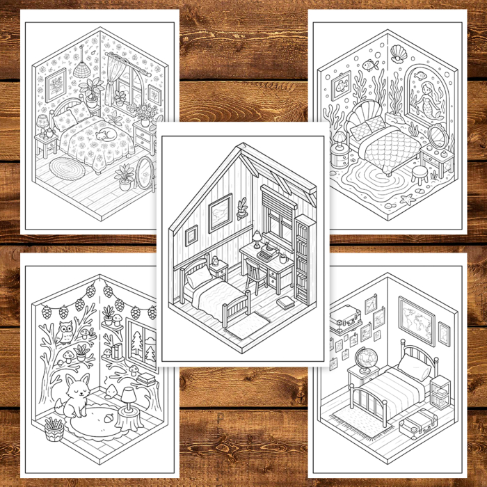 Carte de colorat, 49 de ilustratii Isometric Rooms, 104 pagini [3]