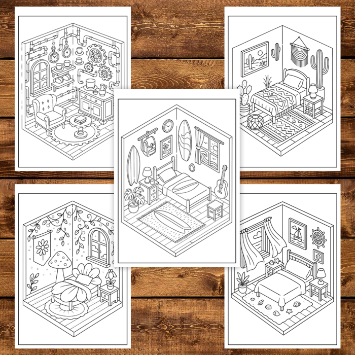 Carte de colorat, 49 de ilustratii Isometric Rooms, 104 pagini [4]