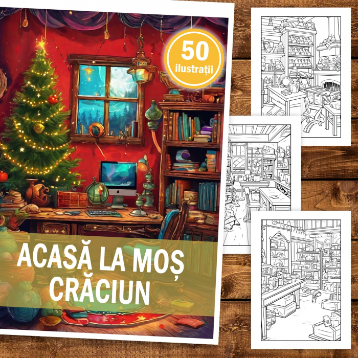Carte de colorat, 50 de ilustratii, Acasa la Mos Craciun, 106 pagini [2]