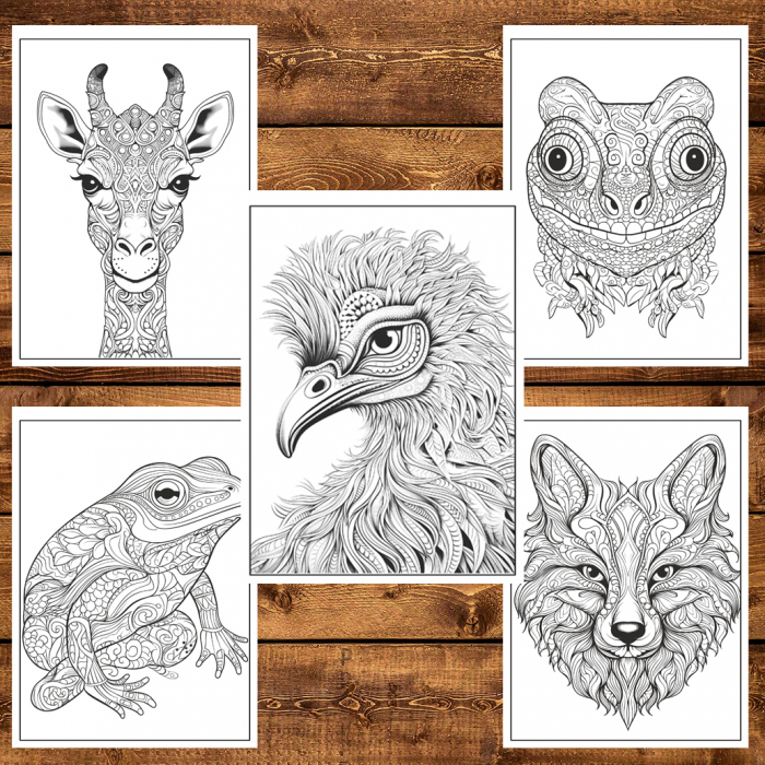 Carte de colorat, 50 de ilustratii, Animale Mandala, 106 pagini [6]