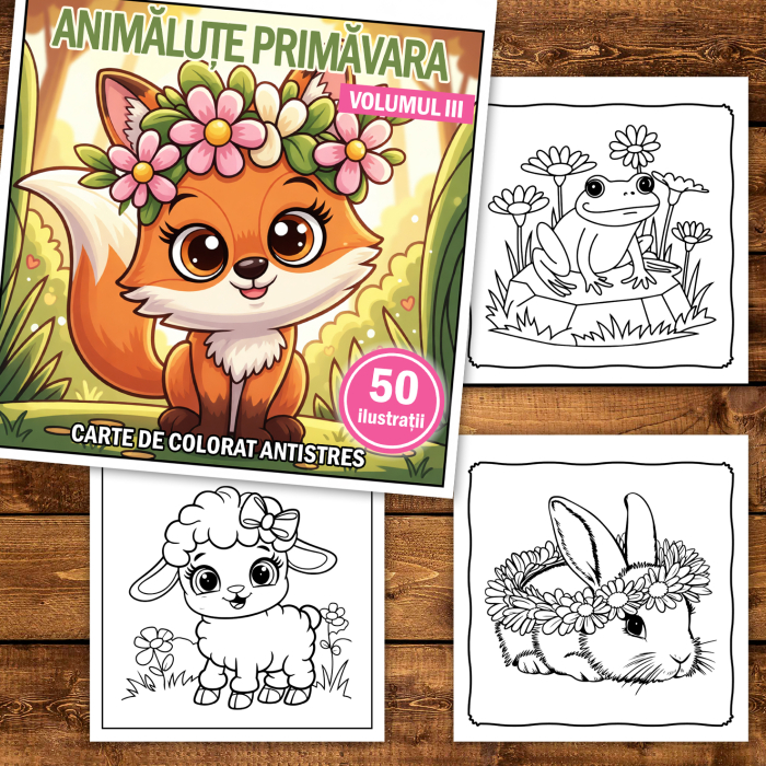 Carte de colorat, 50 de ilustratii Animalute Primavara - Volumul III, 106 pagini [2]