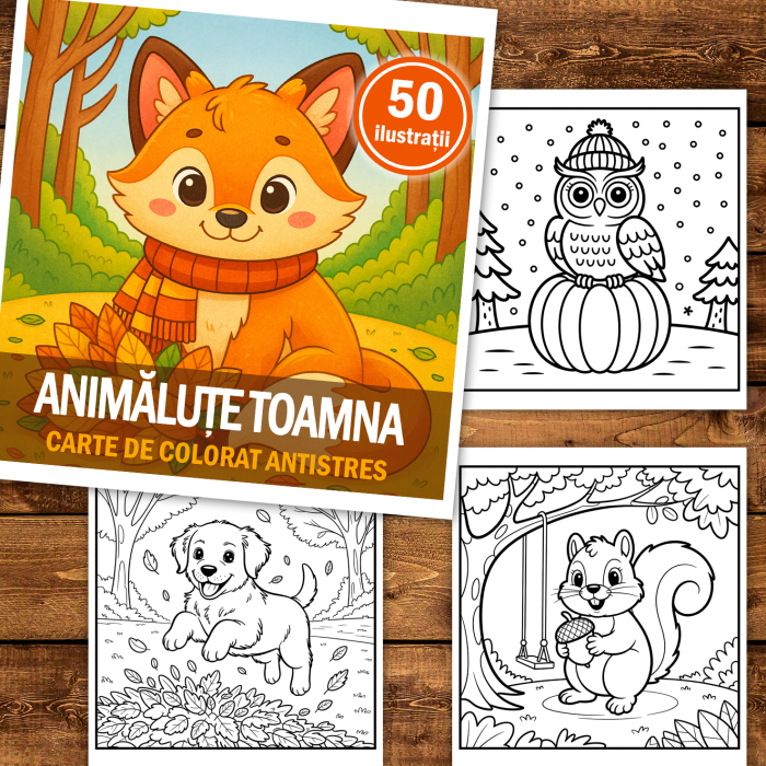 Carte de colorat, 50 de ilustratii Animalute Toamna, 106 pagini [2]
