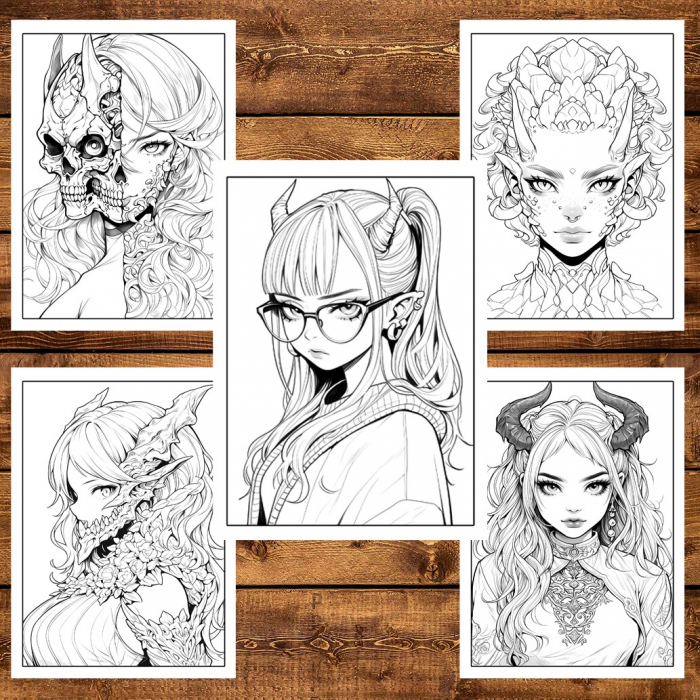 Carte de colorat, 50 de ilustratii, Anime Demon Girls, 106 pagini [4]