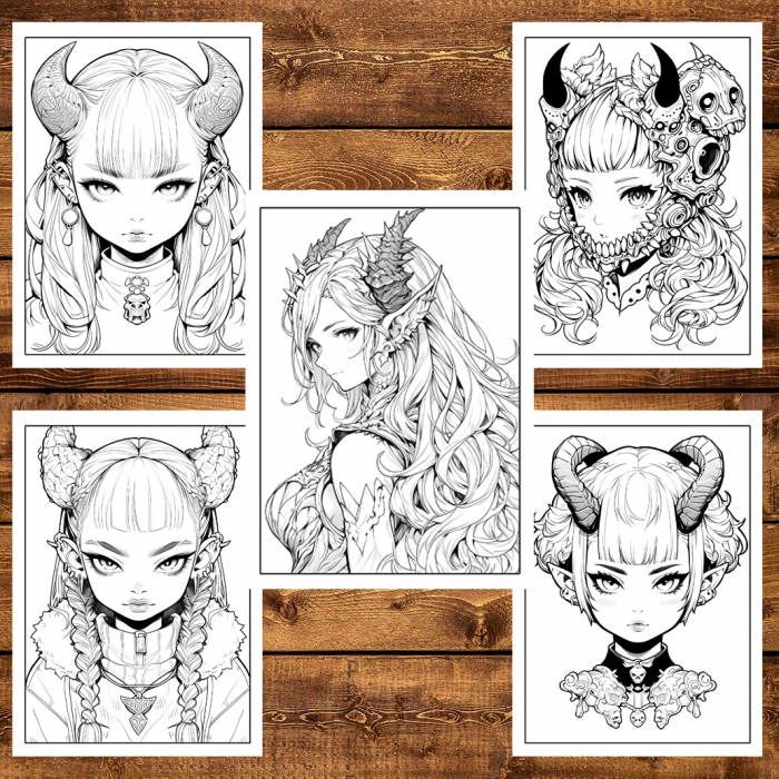 Carte de colorat, 50 de ilustratii, Anime Demon Girls, 106 pagini [6]