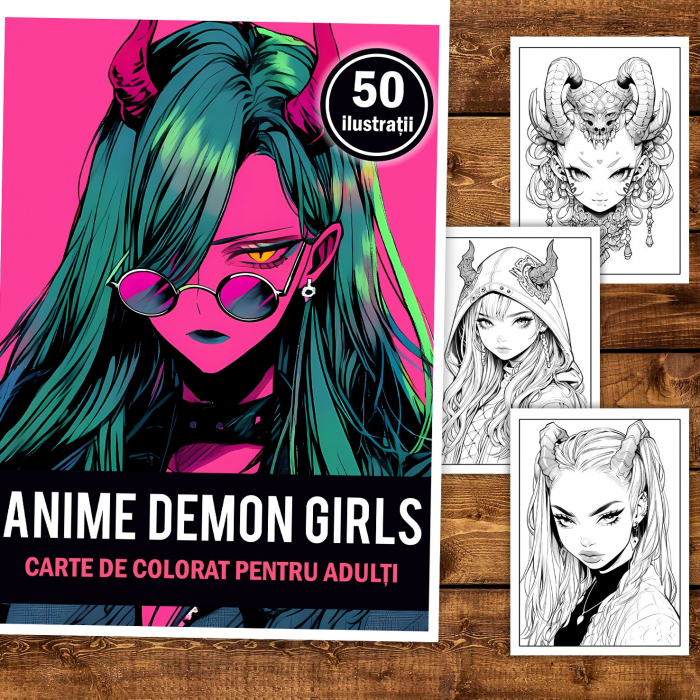 Carte de colorat, 50 de ilustratii, Anime Demon Girls, 106 pagini [2]