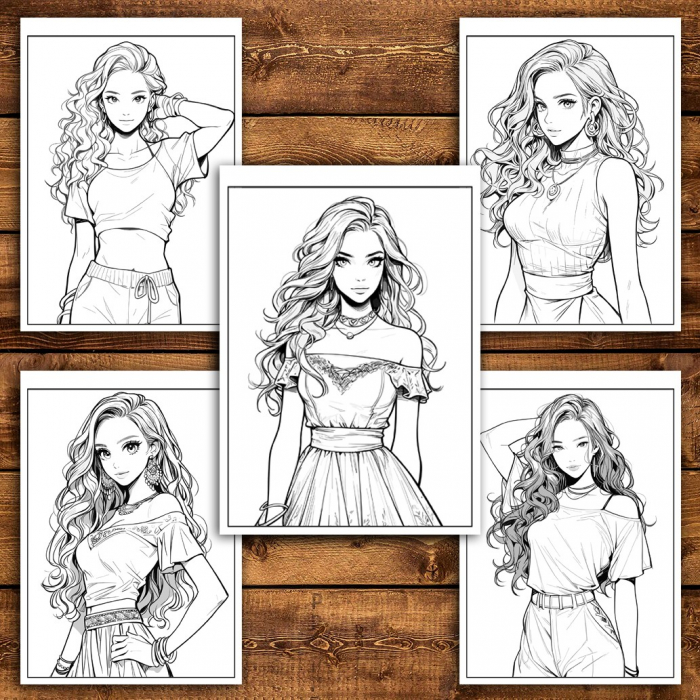Carte de colorat, 50 de ilustratii, Anime Model Girls - Volumul I, 106 pagini [4]