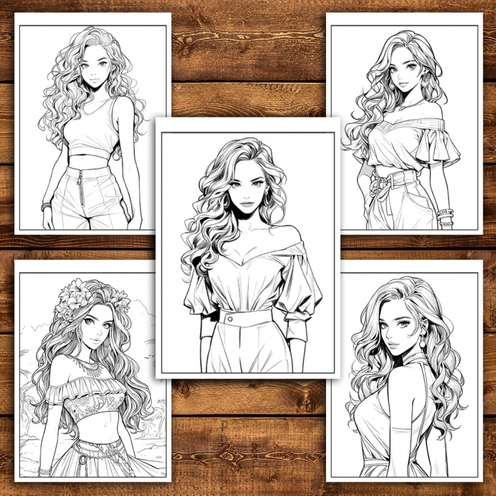 Carte de colorat, 50 de ilustratii, Anime Model Girls - Volumul I, 106 pagini [5]