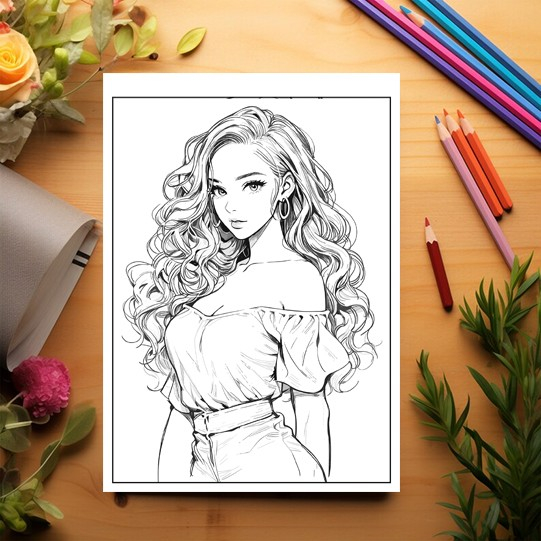 Carte de colorat, 50 de ilustratii, Anime Model Girls - Volumul I, 106 pagini [3]