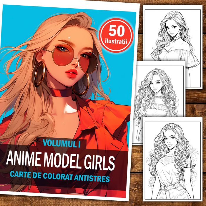 Carte de colorat, 50 de ilustratii, Anime Model Girls - Volumul I, 106 pagini [2]