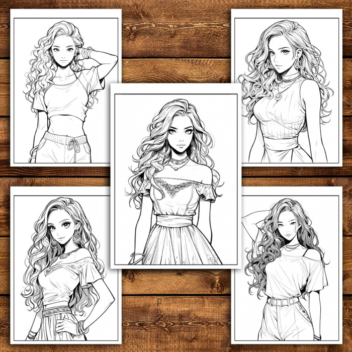 Carte de colorat, 50 de ilustratii, Anime Model Girls - Volumul I, 106 pagini [4]