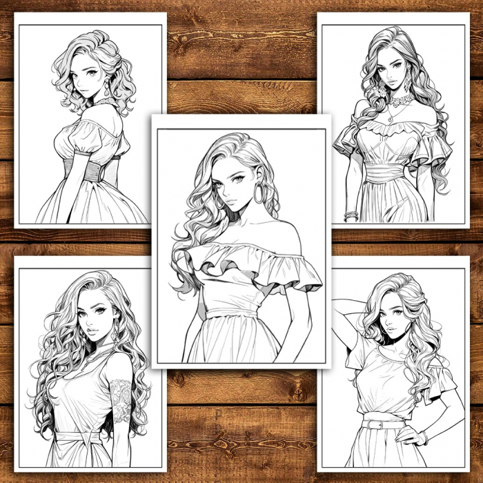 Carte de colorat, 50 de ilustratii, Anime Model Girls - Volumul II, 106 pagini [4]