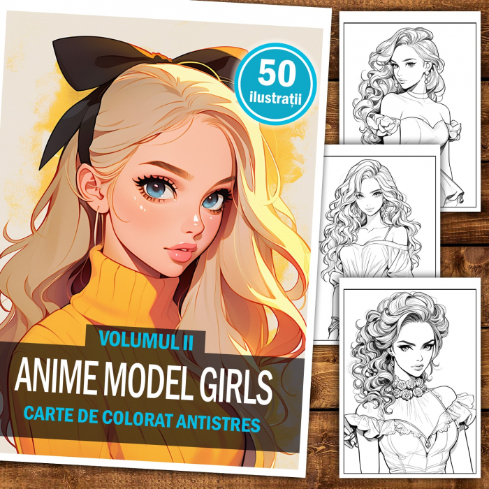 Carte de colorat, 50 de ilustratii, Anime Model Girls - Volumul II, 106 pagini [2]