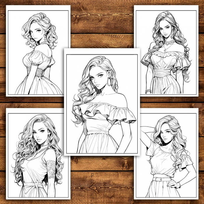 Carte de colorat, 50 de ilustratii, Anime Model Girls - Volumul II, 106 pagini [4]