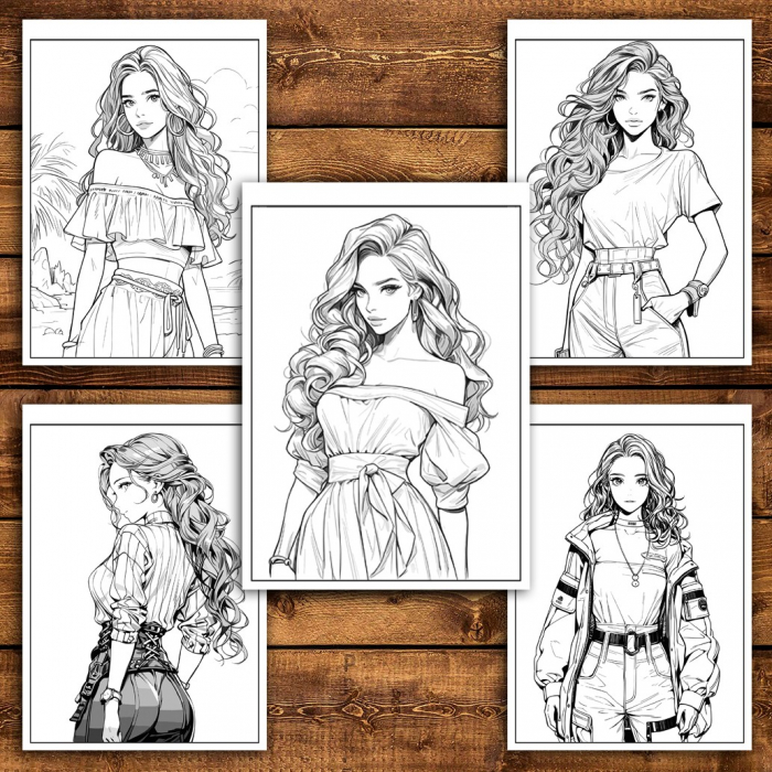Carte de colorat, 50 de ilustratii, Anime Model Girls - Volumul II, 106 pagini [5]