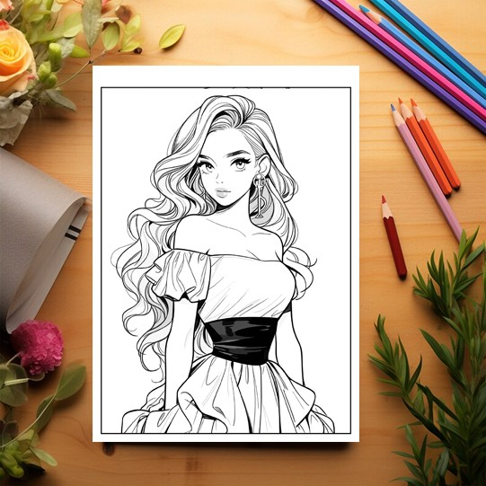 Carte de colorat, 50 de ilustratii, Anime Model Girls - Volumul II, 106 pagini [3]