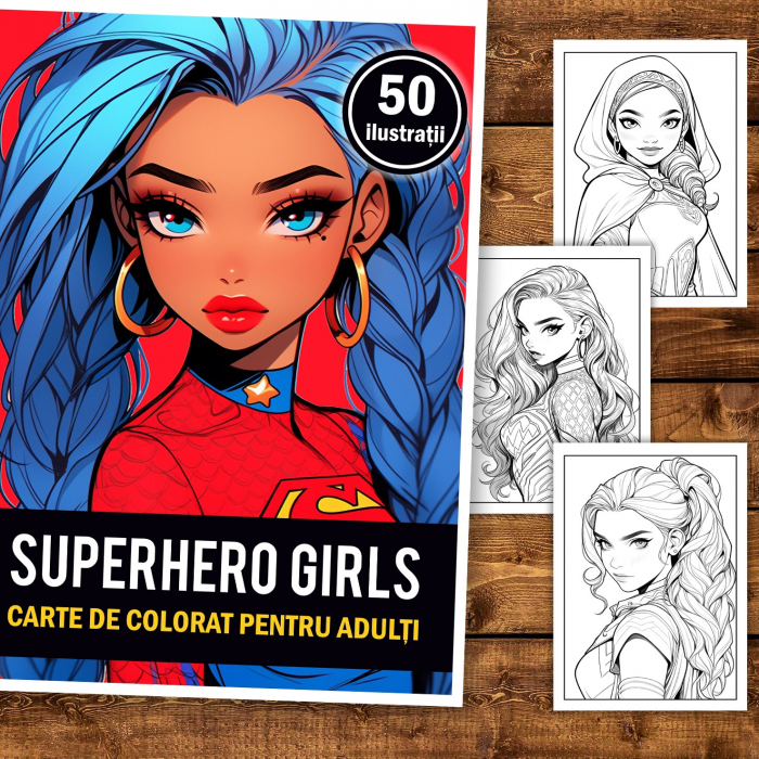 Carte de colorat, 50 de ilustratii, Anime Superhero Girls, 106 pagini [2]