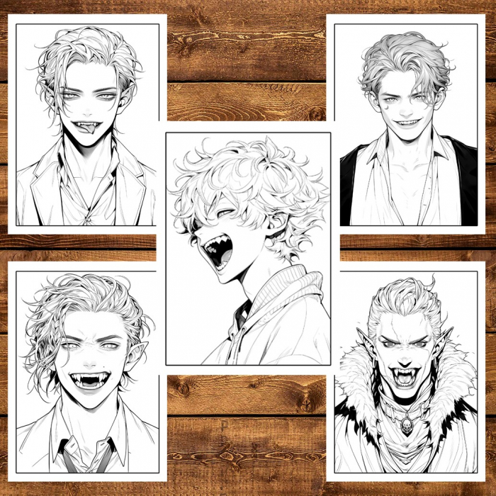 Carte de colorat, 50 de ilustratii, Anime Vampire Boys, 106 pagini [3]