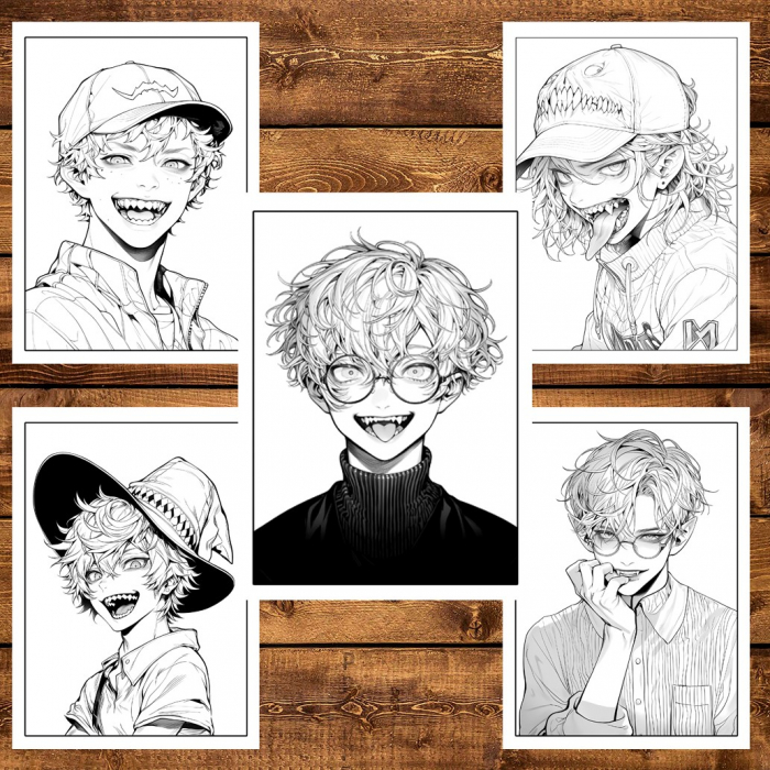 Carte de colorat, 50 de ilustratii, Anime Vampire Boys, 106 pagini [6]
