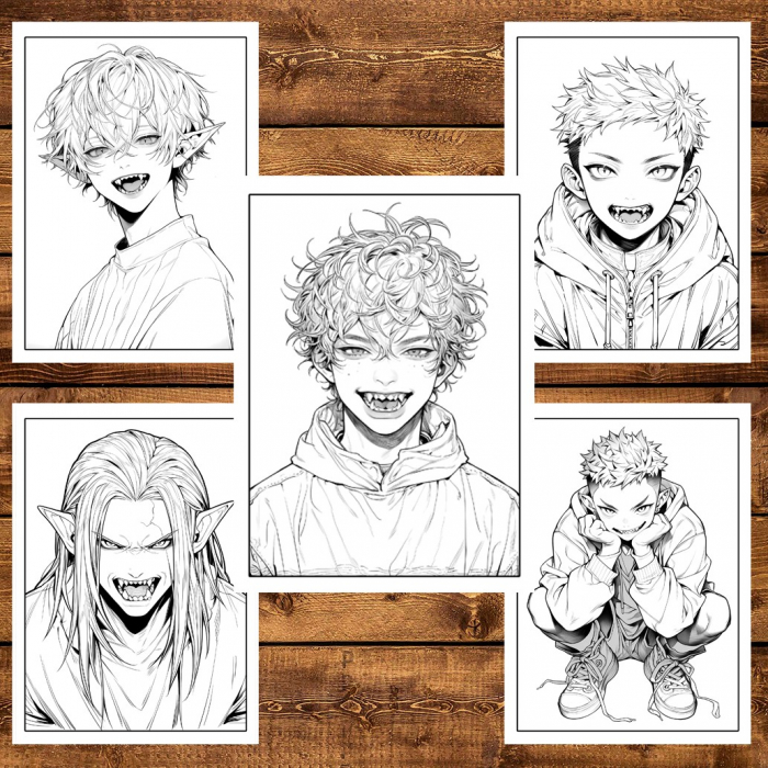 Carte de colorat, 50 de ilustratii, Anime Vampire Boys, 106 pagini [5]