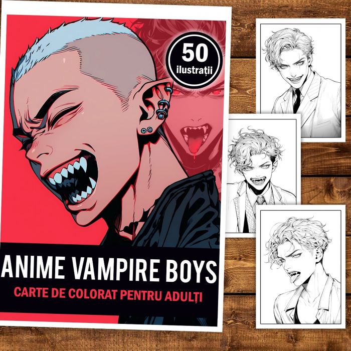 Carte de colorat, 50 de ilustratii, Anime Vampire Boys, 106 pagini [2]