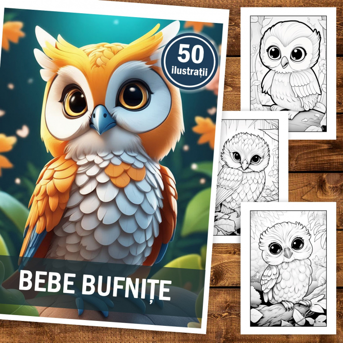 Carte de colorat, 50 de ilustratii, Bebe bufnite, 106 pagini [2]
