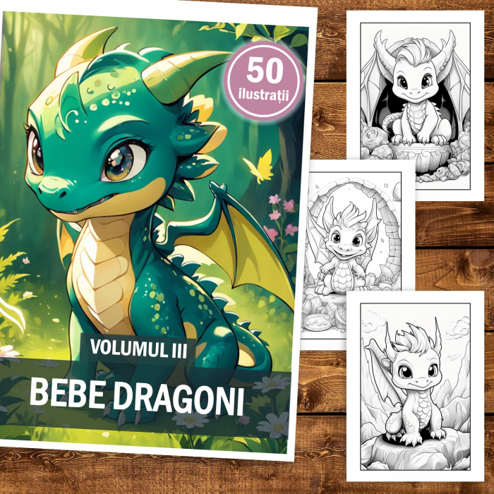Carte de colorat, 50 de ilustratii, Bebe Dragoni - Volumul III, 106 pagini [2]