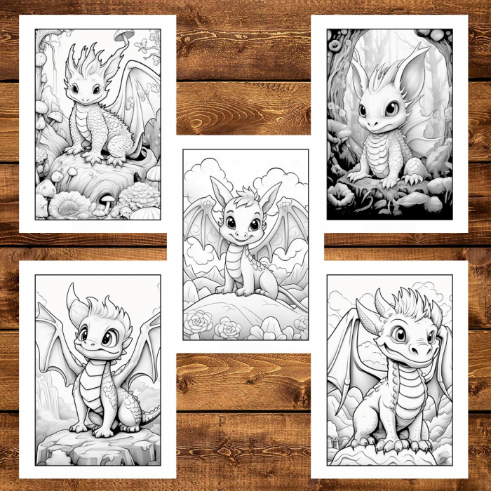 Carte de colorat, 50 de ilustratii, Bebe Dragoni - Volumul III, 106 pagini [6]