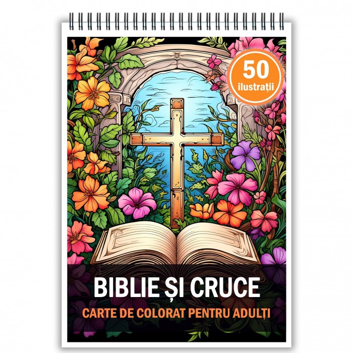 Carte de colorat, 50 de ilustratii, Biblie si Cruce, 106 pagini [1]
