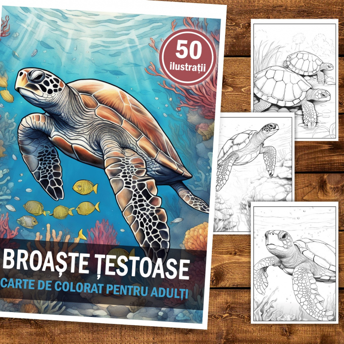 Carte de colorat, 50 de ilustratii, Broaste Testoase, 106 pagini [2]