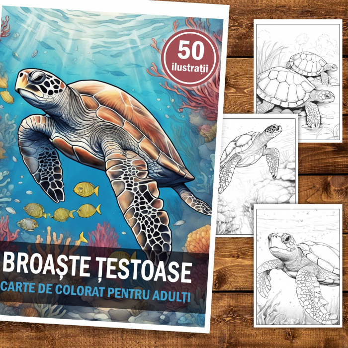 Carte de colorat, 50 de ilustratii, Broaste Testoase, 106 pagini [2]