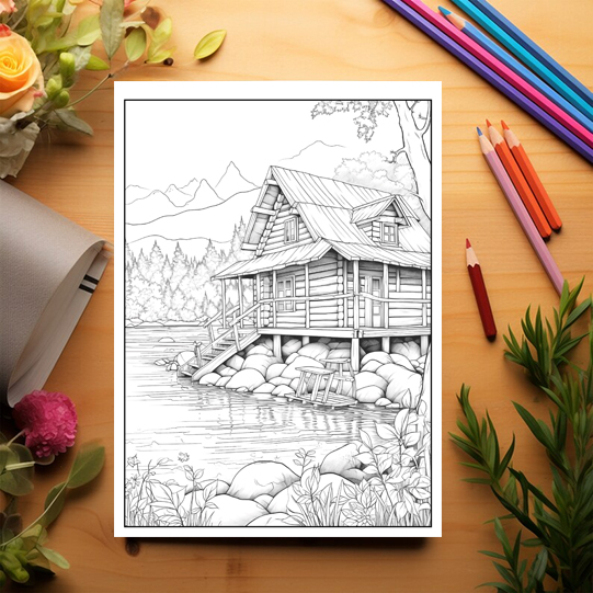 Carte de colorat, 50 de ilustratii, Cabane, 106 pagini [3]