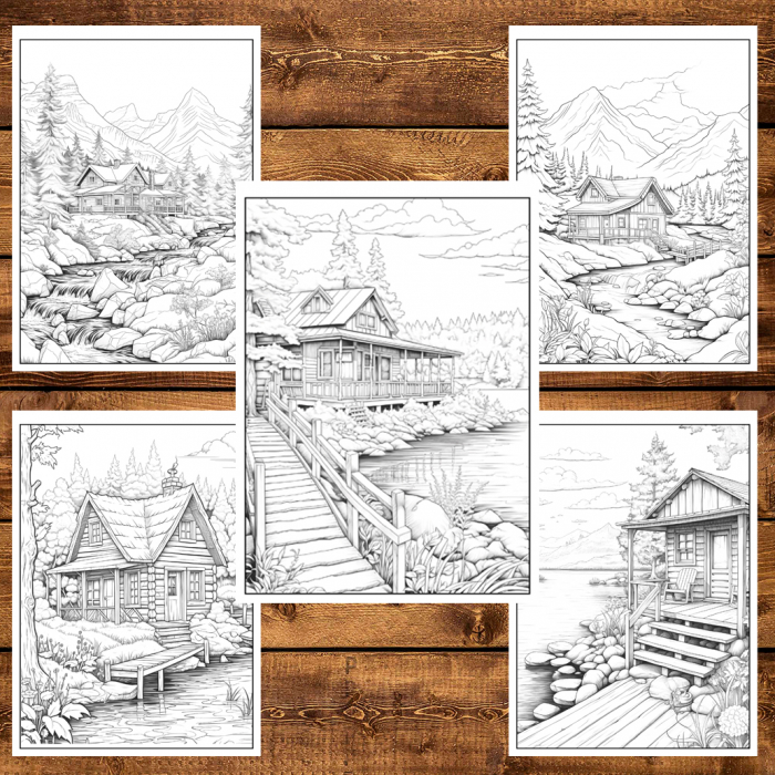 Carte de colorat, 50 de ilustratii, Cabane, 106 pagini [4]
