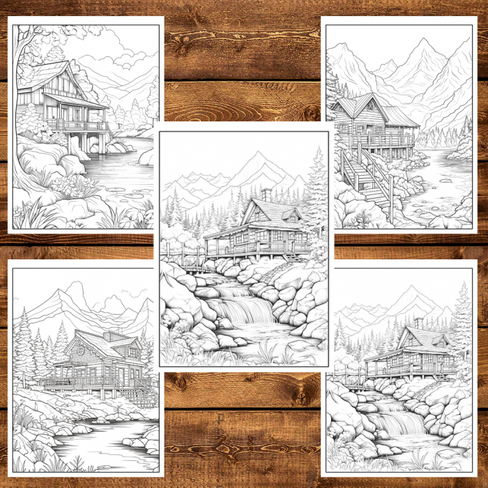 Carte de colorat, 50 de ilustratii, Cabane, 106 pagini [6]