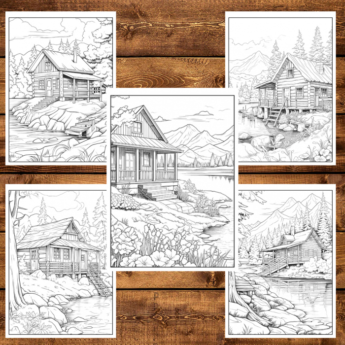 Carte de colorat, 50 de ilustratii, Cabane, 106 pagini [5]