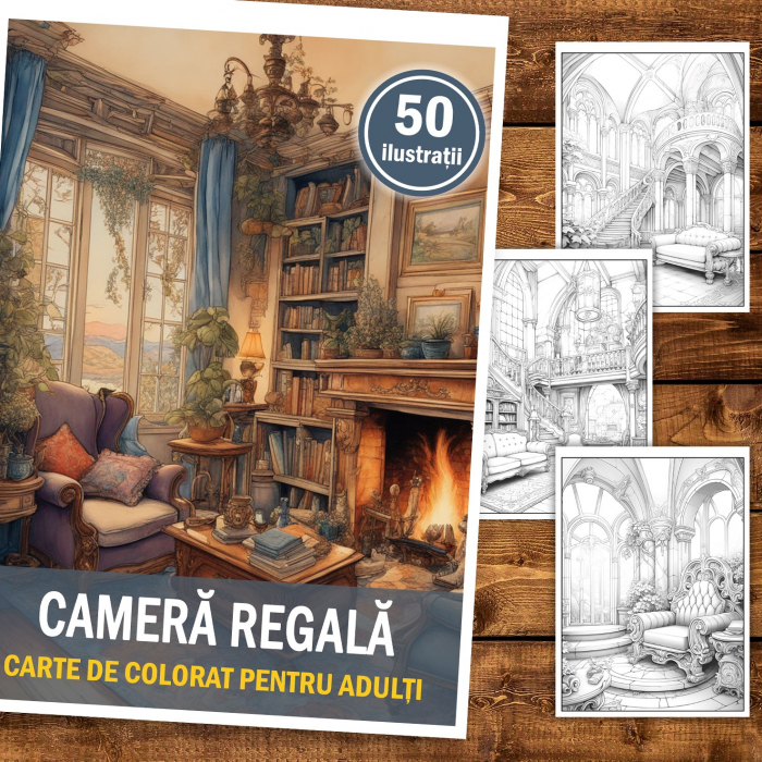 Carte de colorat, 50 de ilustratii, Camera Regala, 106 pagini [2]