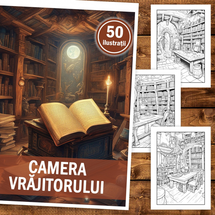 Carte de colorat, 50 de ilustratii, Camera Vrajitorului, 106 pagini [2]