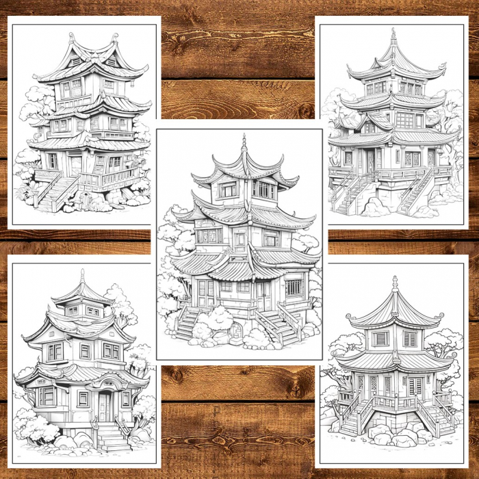 Carte de colorat, 50 de ilustratii, Case Chinezesti, 106 pagini [6]