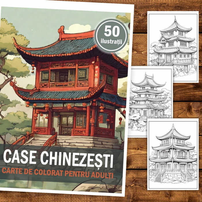Carte de colorat, 50 de ilustratii, Case Chinezesti, 106 pagini [2]